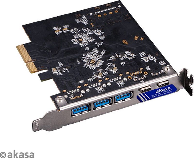 Akasa - 10Gbps USB 3.2 Gen 2 Type-C en Type-A naar PCIe Host Kaart - Zwart - Materiaal: Aluminium
