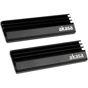 Akasa M.2 SSD koellichaam, aluminium koelvin, vooraf aangebrachte thermische tape, 71 x 22 x 6,4 mm, geschikt voor M.2 2280 SSD, zwart, 2 stuks, A-M2HS01-KT02