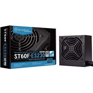 Silverstone SST-ST60F-ES230 Strider Essential Serie, 600 W, 80 Plus, 230 V, EU ATX, fluisterstille pc-voeding met 120 mm ventilator