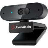 AVerMedia PW310P webcam, webcamhoes, 1080p/30fps videochat en opname, plug and play, microfoons, streamen, autofocus, werkt met Skype, Zoom, Team - zwart