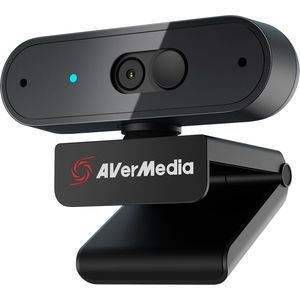 AVerMedia PW310P webcam, webcamhoes, 1080p/30fps videochat en opname, plug and play, microfoons, streamen, autofocus, werkt met Skype, Zoom, Team - zwart