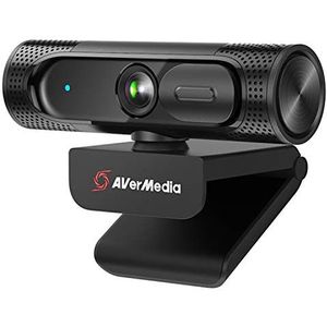 AVerMedia PW315 webcam, afdekking voor webcam, videochat en opname 1080p/60fps, plug and play, microfoons, streaming, vaste focus - zwart