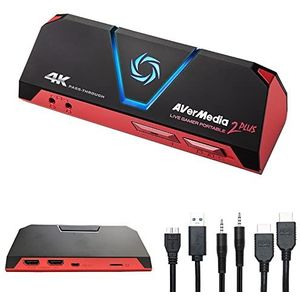 Avermedia Live Gamer Portable 2 Plus, 4K Pass-Through, 1080P60 USB-Speelregistratie, Opname, Stream, Plug & Play, Zwart/Rood