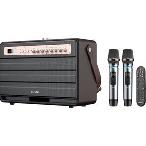 Aiwa MI-X450 Pro Enigma -120 Watt retro bluetooth speaker met 2 Microfoons Bruin-Rose goud