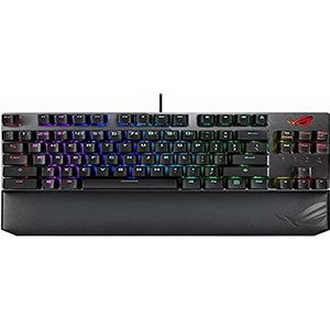 ASUS ROG Strix Scope NX TKL Deluxe 80% gaming toetsenbord, USB, mechanisch, switch ROG NX Rossi, RGB, ABS-toetsen, afneembare USB-kabel, Xcurrate CTRL, stealth-knop, polssteun, macro, lay-out Italië, zwart