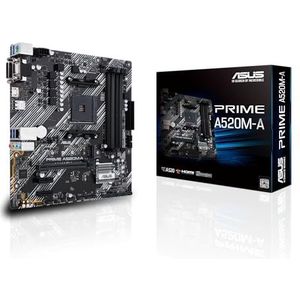 ASUS PRIME A520M-A II/CSM AMD Micro ATX, DDR4 Socket AM4, 4 SATA 6Gb/s, M.2-sleuven, Realtek Ethernet, DisplayPort, HDMI, USB 3.2 Gen 2 en Type-C