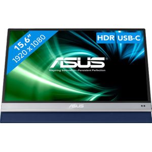 ASUS ZenScreen MQ16AH, draagbare USB-monitor, 15,6 inch, FullHD (1920 x 1080), OLED, 1ms, USB Type-C, Mini HDMI, Nabijheidssensor, Smart Case, HDR-10, blauw lichtfilter, flikkervrij, zwart