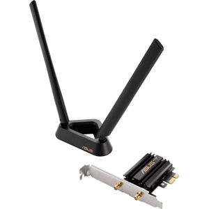 ASUS PCE-AXE59BT 6E WLAN-netwerkkaart, dual-band (2,4 GHz / 5 GHz), 5400 Mbit/s, PCIe 160 MHz, Bluetooth 5.0 (Ofdma, MU-MIMO, Wpa3-beveiliging, low-profile adapter, uitbreidbare basis voor antennes