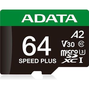 Adata - microSD Speed Plus UHS-I U3 - Geheugenkaart - 64GB - Groen, Wit, Zwart