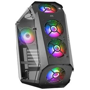 Mars Gaming MC51, pc-behuizing gaming, ATX, dubbel gehard glas, 5 RGB-ventilatoren 12 cm, zwart