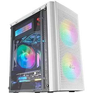 Mars Gaming MC300W MicroATX pc-behuizing van gehard glas, voorkant van mesh, 3 FRGB-ventilatoren