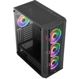 Aerocool - PRISMBKV3 - ATX PC Behuizing - Zwart - 4 ARGB Ventilatoren - Gehard Glas