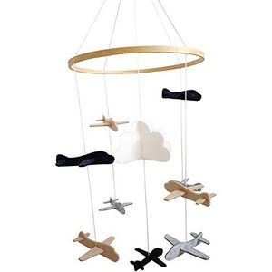 MAKIVI Mobiel bed voor vliegtuigen en decoratie voor kinderkamer, grijs en wit, blauw, beige, mobiel bed voor jongens
