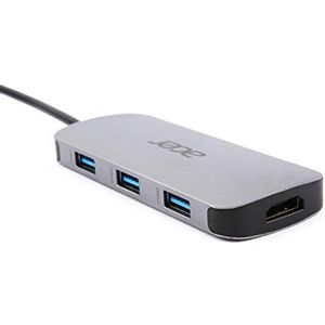 Acer 7-in-1 Mini Dock (USB Type-C naar 1 x USB Type-C (w PD), 3 x USB 3.0, 1 x HDMI, 1 x SD-kaartlezer, 1 x Micro SD-kaartlezer, zilver