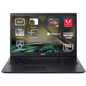 Acer Aspire 3 A315-23 - Ordenador Portátil 15,6 inch Full HD LED, Laptop (AMD Ryzen 5 35U, 16 GB RAM, 1 TB SSD, AMD Radeon Vega 8, Windows 11 Home), Portátil Color PC - Teclado QWERTY Español