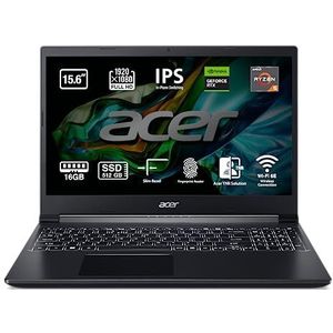 Acer Aspire 7 A715-43G-R8XK Gaming Laptop 15,6 inch FullHD (AMD Ryzen 5 5625U, 16GB RAM, 512GB SSD, Nvidia GeForce® RTX™ 3050-4 GB, zonder besturingssysteem) zwart Spaans QWERTY-toetsenbord