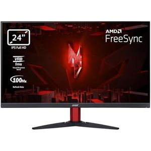 Acer Nitro KG242YEbiif 24 inch Full HD Gaming PC Monitor, 100Hz (1920x1080, 16:9, FreeSync, 1ms VRB, 250 Nits, Comfyview, BlueLightShield, 2 x HDMI 2.0/DP 1.2) kantelbare pc-monitor, kleur zwart