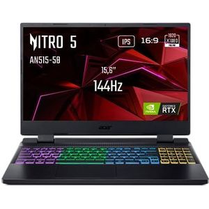 Acer Nitro 5 AN515-58-992L Gaming-laptop met 15,6 inch FHD IPS 144 Hz, Gamer Laptop (Intel Core i9-12900H, NVIDIA GeForce RTX 4060, 16 GB RAM, 1024 GB SSD, Windows 10) - Laptop Gaming Black