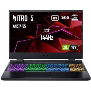 Acer Nitro 5 AN517-55-74QE Gaming-laptop met 17,3 inch FHD IPS 144 Hz, Gamer Laptop (Intel Core i7-12650H, NVIDIA GeForce RTX 4060, 16 GB RAM, 512 GB SSD, Windows 11, zwart