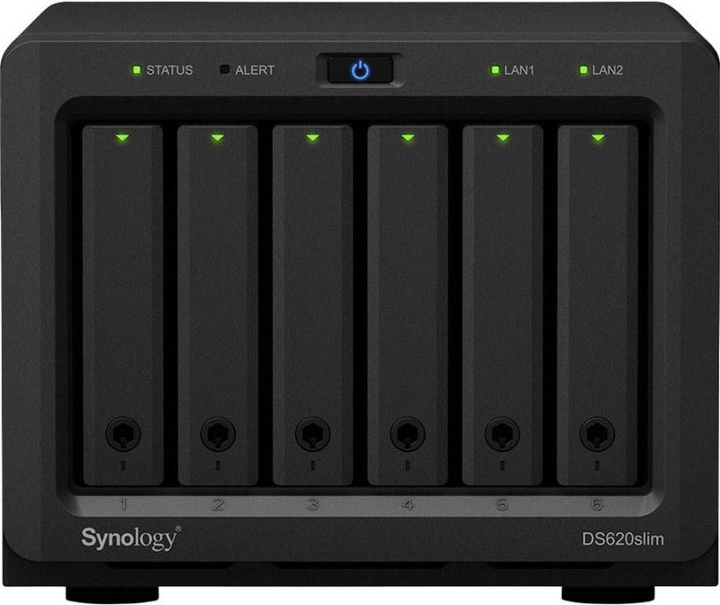 Synology - Diskstation DS620slim - NAS - Zwart - 6 Sleuven - Mini-ontwerp