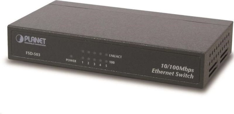 PLANET 5-PORT 10/100MBPS FAST ETHERNET SWITCH, METAL