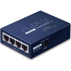 Planet - PoE 802.3at Injector - 4-poorts RJ-45 Hub - 10/100/1000 Mbps - 120W