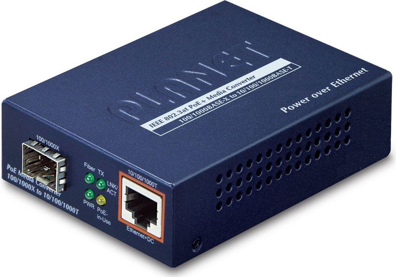 Planet - GTP-805A - Omzetter RJ45 PoE Gigabit - Glasvezel - 30 Watt PoE+