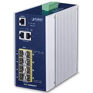 Planet IP30 Industrial 8 * 100/1000F SFP + 2 * 10/100/1000T Full, IGS-10080MFT (SFP + 2 * 10/100/1000T Full Managed Ethernet Switch (-40 tot 75 Degree C), 1588)