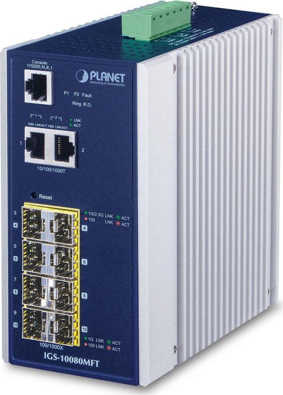 Planet - 100/1000X SFP+ 2-Port Managed Switch - Zwart - IP30 Behuizing