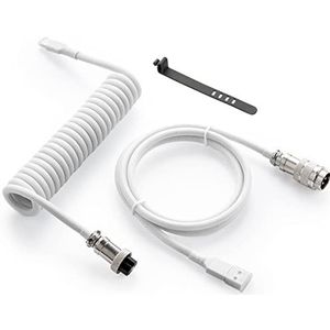GUNMJO Pro aangepaste opgerolde USB C-kabel voor gaming toetsenbord, dubbele mouwen mechanische toetsenbordkabel met afneembare metalen aviator, 1.5M USB-C naar USB-A, witte kleur