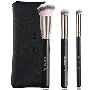 ENERGY 3-in-1 schuine platte top foundationborstel, concealer-borstel, make-upborstelset, reismake-upborstel voor vloeistof, crème, poedermake-up
