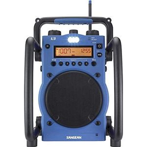 Sangean U3 draagbare bouwplaatsradio (FM/MW-tuner, AUX-In, wekfunctie, LED-licht, spatwater/stofbestendige behuizing) blauw/zwart