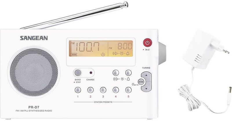 Sangean - PR-D7 - Draagbare Radio - Wit - Inclusief Adapter