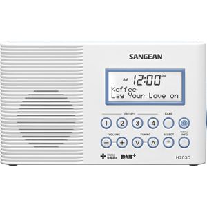 Sangean H-203 Draagbare radio - Waterdichte DAB+ en FM radio - Digitale badradio - Met zaklamp - Wit