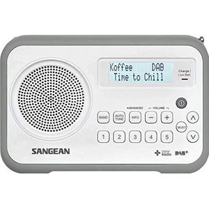 Sangean DPR-67 draagbare DAB+ digitale radio (FM-tuner, batterij-/netvoeding, klok) wit/grijs