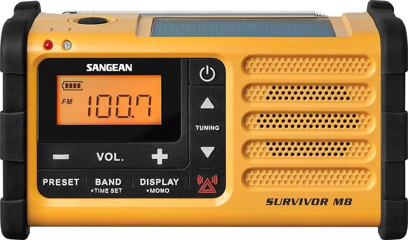 Sangean MMR 88 Noodradio AM/FM Met Zonnepaneel en Dynamo Geel Zaklamp