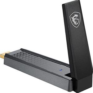 MSI AX1800 WiFi 6 Dual-Band USB-adapter - WLAN tot 1800 Mbps (5 GHz, 2,4 GHz draadloos), USB 3.2 Gen 1 Type-A, MU-MIMO, verstelbare antenne, Beamforming, WPA3 - Inclusief kabelhouder