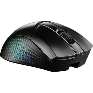 MSI Clutch GM51 Lichte draadloze gamingmuis, optische sensor 26.000 dpi, 650 IPS, symmetrisch, OMRON 60 Mio+ Click OMRON-schakelaars, bemonsteringsfrequentie 1000 Hz, latentie 1 ms, licht