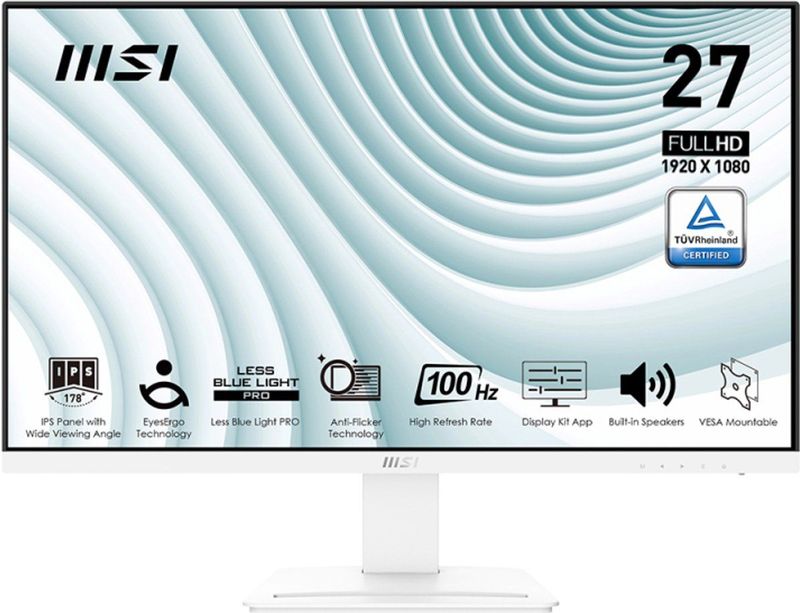 MSI - PRO MP273AWDE - 27 inch Monitor - Wit - Full HD 1920x1080 IPS-paneel