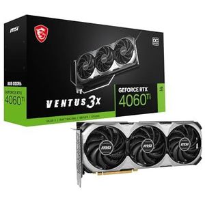 MSIGeForce RTX 4060 Ti VENTUS 3X E 8G OC - NVIDIA Videokaart - PCI Express 4.0 - GDDR6- 1x HDMI 2.1 - 3x DisplayPort 1.4