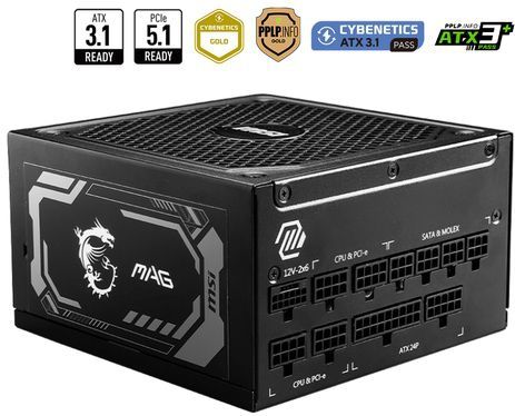 MSI - PSU MAG A1250GL - PCIE5 - Volledig Modulair - 150 mm x 150 mm x 86 mm