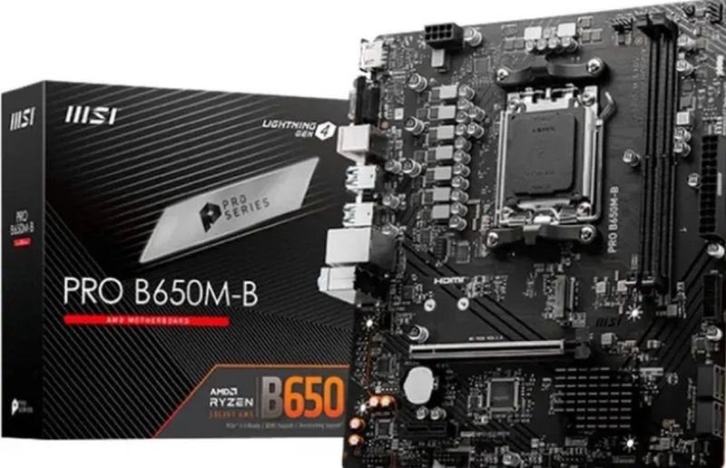 MSI PRO B650M-B Mainboard, Micro-ATX - Unterstützt AMD Ryzen 7000 Series Prozessoren, AM5 - DDR5 Memory Boost 6800+MHz/OC, 1 x PCIe 4.0 x16, 1 x M.2 Gen4, 2.5G LAN