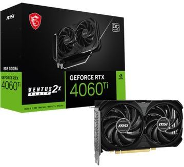 MSI NVIDIA GeForce RTX 4060 Ti 8G VENTUS 2X BLACK E1 OC Videokaart 8GB GDDR6 PCIe 1x HDMI 3x DisplayPort