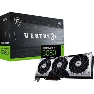 MSI GeForce RTX 5080 16G Ventus 3X OC Plus — 16GB GDDR7 (30Gbps/256-bit), PCIe 5, Boost: 2640 MHz, HDMI 2.1b, DisplayPort 2.1b