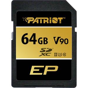 Patriot V90 SDXC UHS-II 64GB (64 GB, SDXC, U3, UHS-II), Geheugenkaart, Zwart, Goud