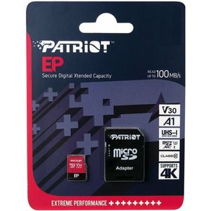 Patriot EP Pro Micro SDXC 1TB 90/80 MB/s A1 V30 U3 Klasse10 (microSDXC, 1000 GB, U3, UHS-I), Geheugenkaart, Rood, Zwart