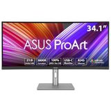 ASUS ProArt PA34VCNV - professionele gebogen monitor UWQHD 34 inch - 21:9 IPS, 3440 x 1440, 60 Hz - ergonomisch, kalmte, hoge kleurgetrouwheid, HDR 10 - RJ45, DisplayPort, HDMI, 96W USB-C, hub