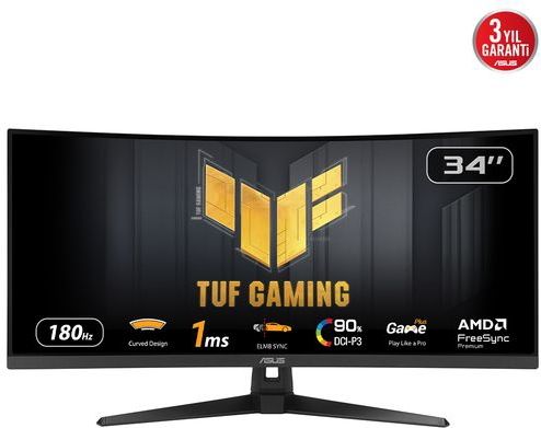 ASUS TUF Gaming VG34VQ3B - WQHD Curved Ultrawide Gaming Monitor - 180Hz - USB Hub - 34 Inch