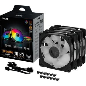 ASUS TUF Gaming TR120 ARGB Reverse Blade Black 3IN1 Gehäuselüfter 3er Pack (120mm PWM PC Lüfter, 2000 rpm, 2.75 mm H2O, 76,3 CFM Luftstrom, 16 einzeln adressierbare RGB-LEDs, schwarz)