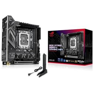 ASUS ROG Strix B860-I Gaming WiFi, Mini-iTX moederbord, PC-Ready met Advanced IA, 10+1+2+1 vermogensniveaus, DDR5, PCIe 5.0, twee M.2-sleuven, WiFi 7, ASUS AI Advisor, AI Networking II